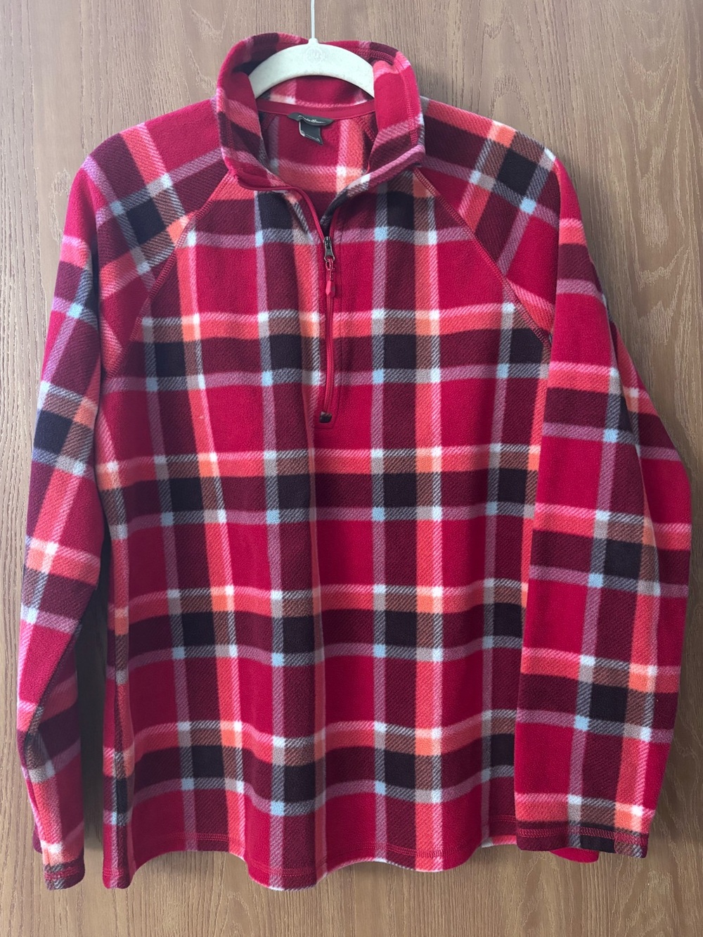 Eddie Bauer Red Plaid Half-Zip Fleece Shirt NWOT